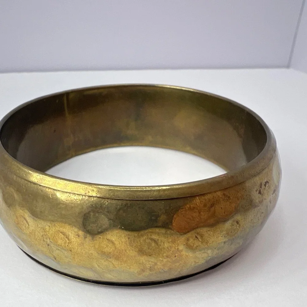 Vintage Hammered Brass Bangle Bracelet Handcrafted Jewelry Boho 70s Chunky Retro